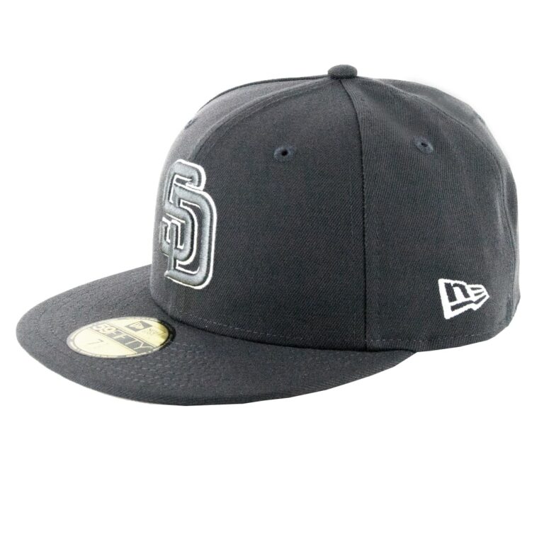 New Era San Diego Padres Graphite Graphite White 59Fifty Fitted Hat Left Front New Era San Diego Padres Graphite Graphite White 59Fifty Fitted Hat Left Front