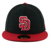 New Era San Diego Padres Two Tone Basic Black Scarlet White 59Fifty Fitted Hat Front