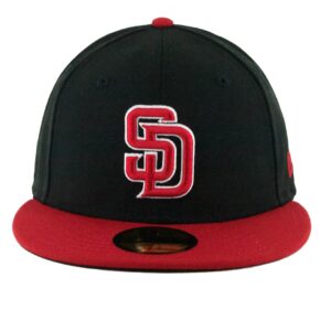 New Era 59Fifty San Diego Padres Two Tone Basic Black Scarlet Red White Fitted Hat