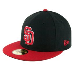 New Era 59Fifty San Diego Padres Two Tone Basic Black Scarlet Red White Fitted Hat