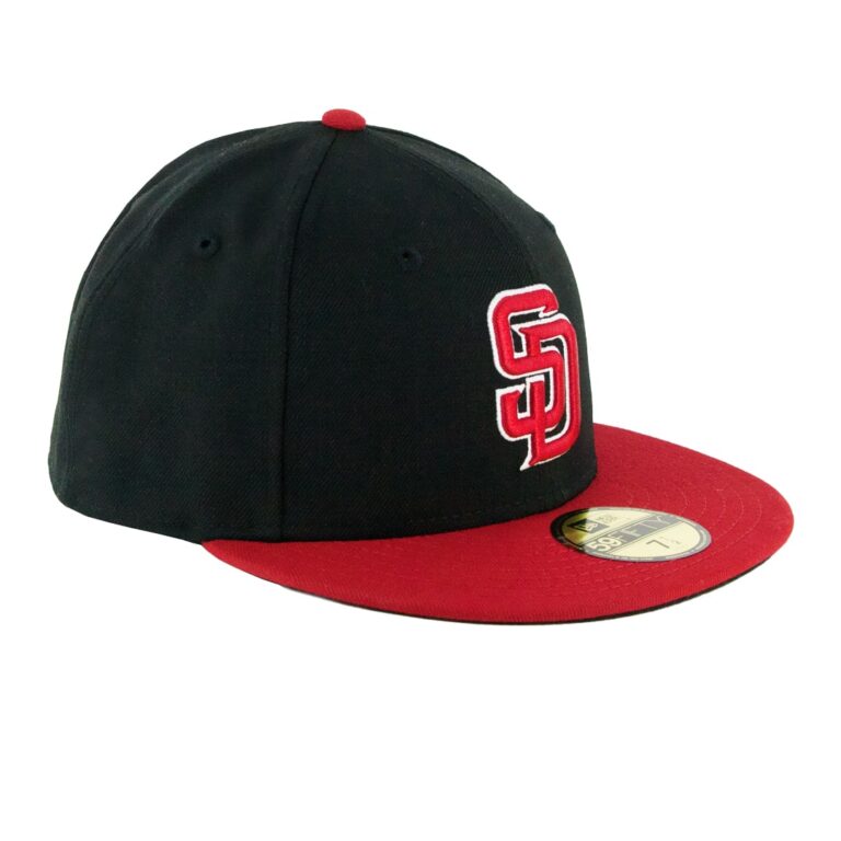 New Era San Diego Padres Two Tone Basic Black Scarlet White 59Fifty Fitted Hat Right Front New Era San Diego Padres Two Tone Basic Black Scarlet White 59Fifty Fitted Hat Right Front