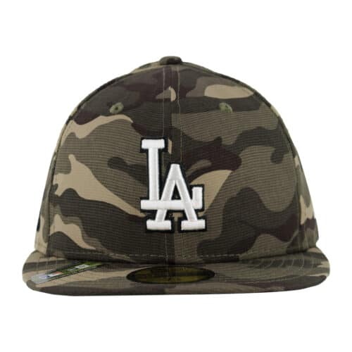 New Era 59Fifty Los Angeles Dodgers On Field 2021 Armed Forces Day Camo Fitted Hat Front