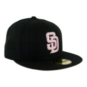 New Era 59Fifty San Diego Padres Black Pink Fitted Hat Front Left