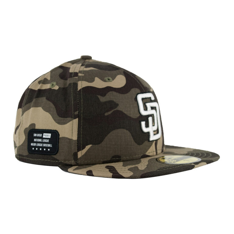 New Era 59Fifty San Diego Padres On Field 2021 Armed Forces Day Camo Fitted Hat Front Left New Era 59Fifty San Diego Padres On Field 2021 Armed Forces Day Camo Fitted Hat Front Left