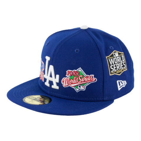 New Era 59Fifty Los Angeles Dodgers World Champions Patches Limited Edition Dark Royal Blue Fitted Hat Front Right