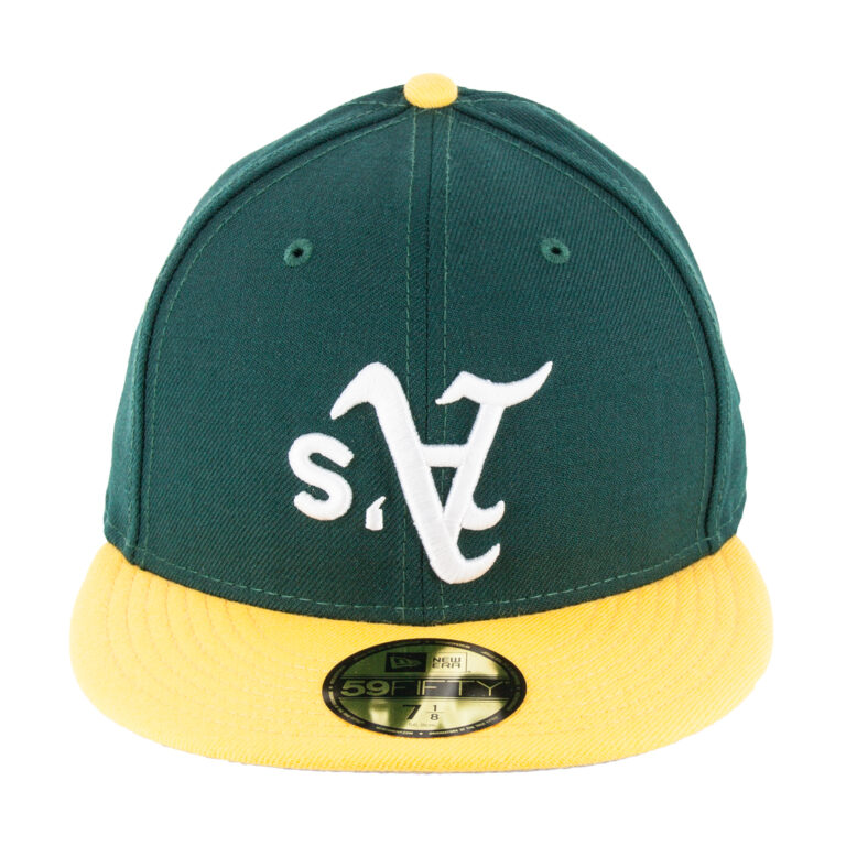 New Era 59Fifty Oakland Athletics Upside Down Logo Dark Green White Gold Fitted Hat Front New Era 59Fifty Oakland Athletics Upside Down Logo Dark Green White Gold Fitted Hat Front