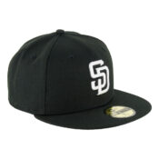 New Era 59Fifty San Diego Padres Black White Black Fitted Hat Front Left