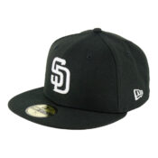 New Era 59Fifty San Diego Padres Black White Black Fitted Hat Front Right