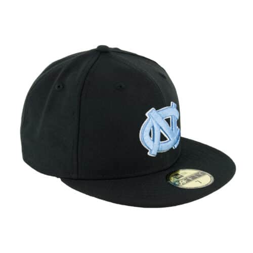 New Era 59Fifty University Of North Carolina Tar Heels Black Blue White Fitted Hat Front Left