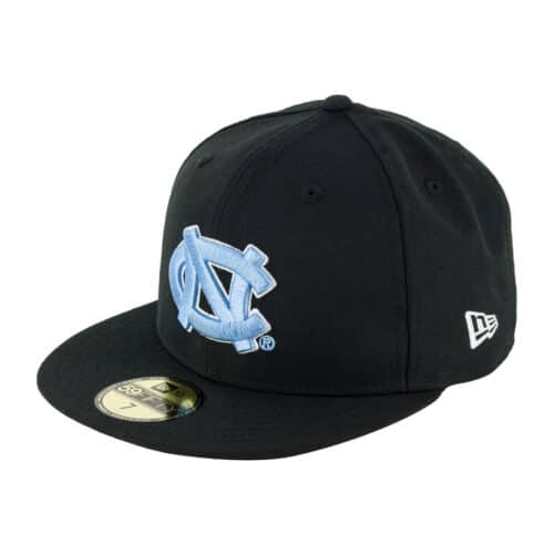 New Era 59Fifty University Of North Carolina Tar Heels Black Blue White Fitted Hat Front Right