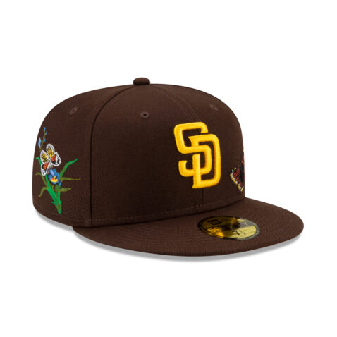 New Era x FELT 59Fifty San Diego Padres Brown Gold Fitted Hat Limited Edition Front Left