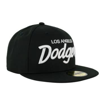 New Era 59Fifty Los Angeles Dodgers Vintage Script Black White Fitted Hat