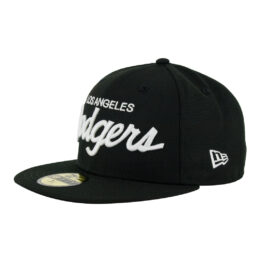 New Era 59Fifty Los Angeles Dodgers Vintage Script Black White Fitted Hat