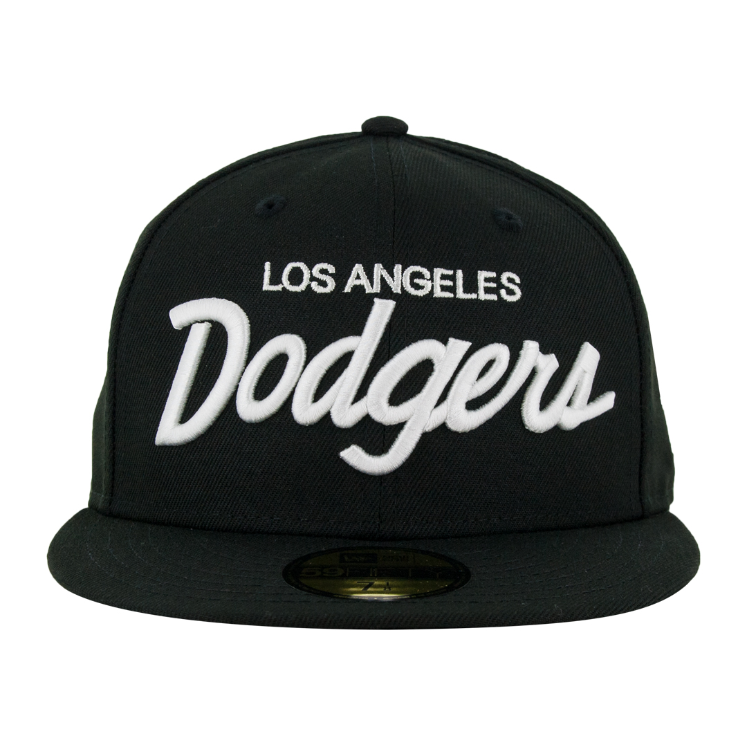 New Era 59FIFTY Los Angeles Dodgers Vintage Script Black White Fitted Hat