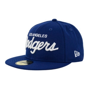 New Era 59Fifty Los Angeles Dodgers Vintage Script Dark Royal White Fitted Hat