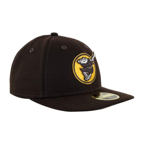 New Era 59Fifty Low Profile San Diego Padres Game Friar Burnt Wood Brown Gold Fitted Hat Front Left