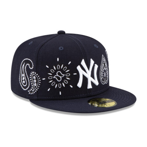 New Era 59Fifty New York Yankees Paisley Elements Dark Navy Blue Limited Edition Fitted Hat Front Left