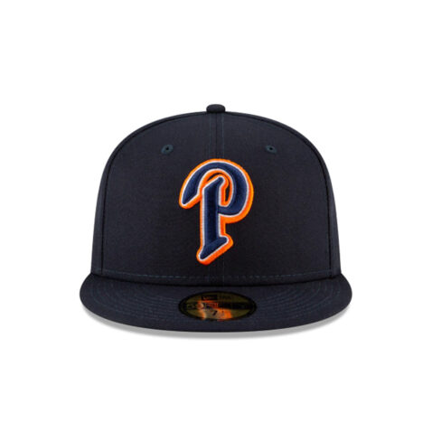 New Era 59Fifty Padres Ligature Redux 1998 Gwynn P Logo Dark Navy White Orange Fitted Hat Front