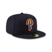 New Era 59Fifty Padres Ligature Redux 1998 Gwynn P Logo Dark Navy White Orange Fitted Hat Front Left