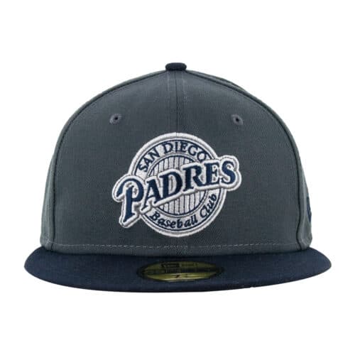 New Era 59Fifty San Diego Padres Retro Dark Graphite Gray Dark Navy Fitted Hat Front