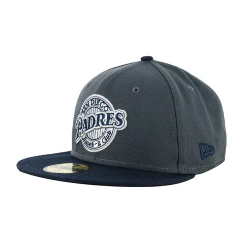 New Era 59Fifty San Diego Padres Retro Dark Graphite Gray Dark Navy Fitted Hat Front Right