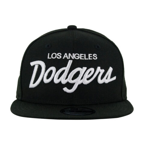 New Era 9Fifty Los Angeles Dodgers Vintage Script Black White Snapback Hat Front