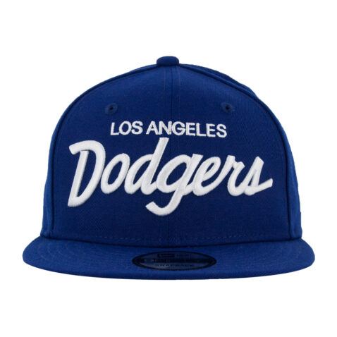 New Era 9Fifty Los Angeles Dodgers Vintage Script Dark Royal White Snapback Hat Front