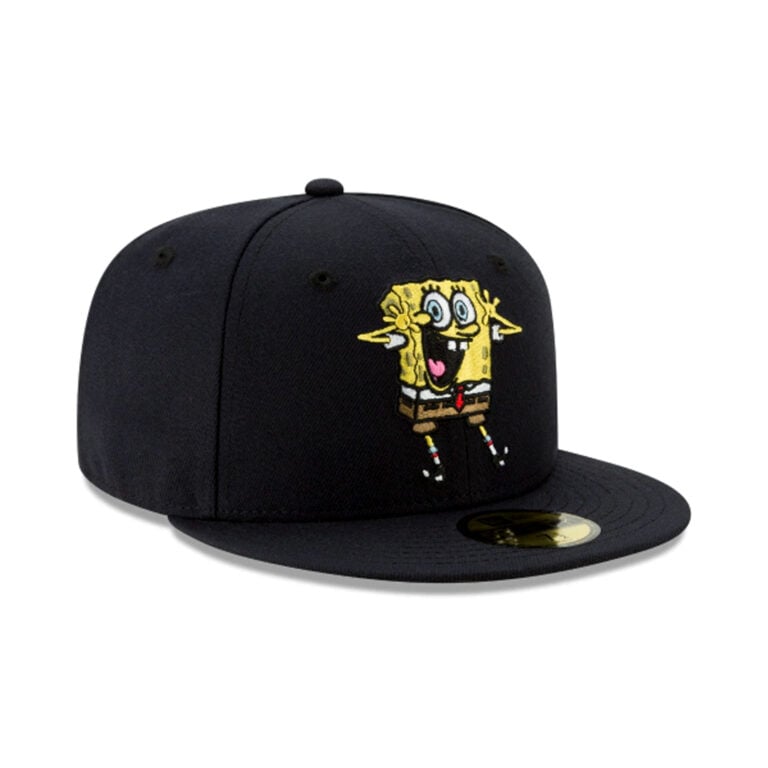 New Era x Nickelodeon 59Fifty Spongebob Squarepants Pose Black Yellow Fitted Hat Front Left New Era x Nickelodeon 59Fifty Spongebob Squarepants Pose Black Yellow Fitted Hat Front Left
