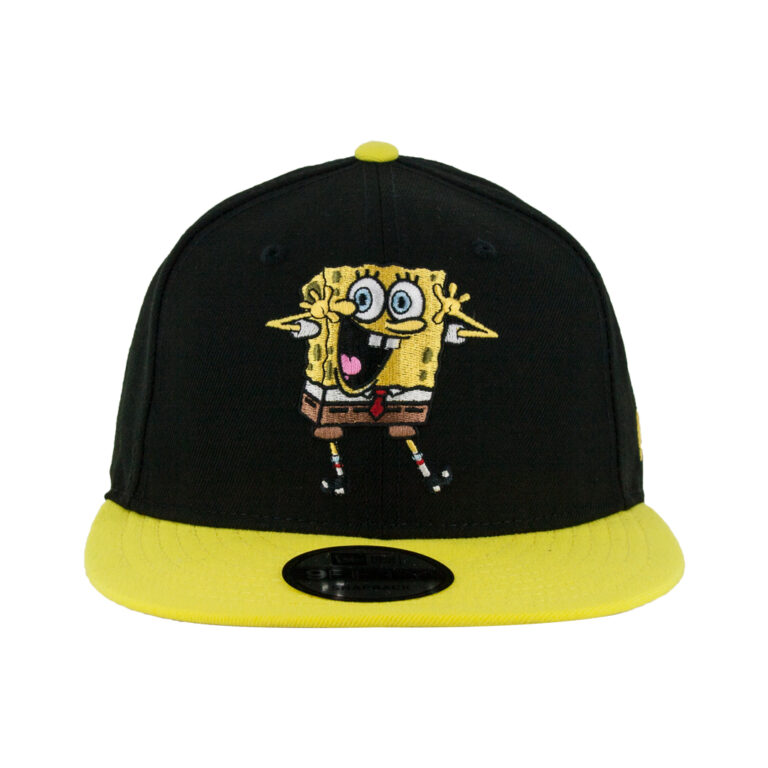New Era x Nickelodeon 9Fifty Spongebob Squarepants Pose Black Yellow Adjustable Snapback Hat Front New Era x Nickelodeon 9Fifty Spongebob Squarepants Pose Black Yellow Adjustable Snapback Hat Front