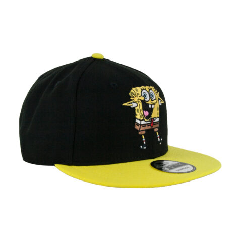 New Era x Nickelodeon 9Fifty Spongebob Squarepants Pose Black Yellow Adjustable Snapback Hat Front Left