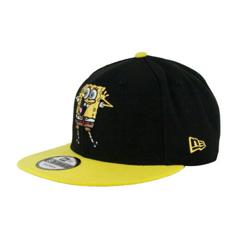 New Era x Nickelodeon 9Fifty Spongebob Squarepants Pose Black Yellow Adjustable Snapback Hat Front Right