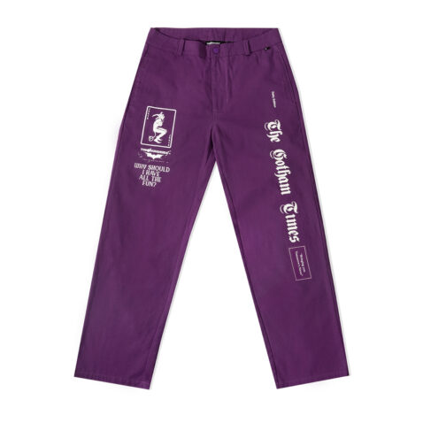 The Hundreds x Dark Knight Gotham Times Pant Eggplant Hundreds x DK Gotham Times Pant Eggplant Front