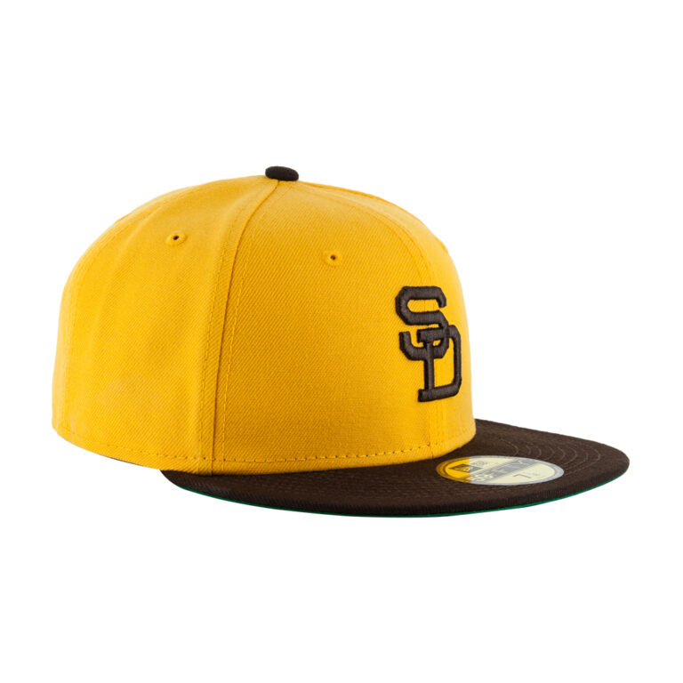 New Era 59Fifty San Diego Padres 1971 Road Hat Gold Burnt Wood Brown Burnt Wood Brown Front Left New Era 59Fifty San Diego Padres 1971 Road Hat Gold Burnt Wood Brown Burnt Wood Brown Front Left