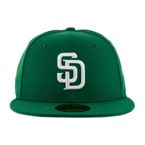 New Era 59Fifty San Diego Padres KG WH Fitted Hat Kelly Green White Front