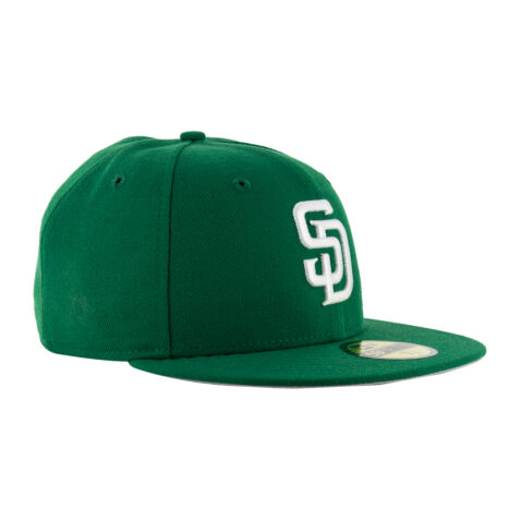 New Era 59Fifty San Diego Padres KG WH Fitted Hat Kelly Green White Front Left