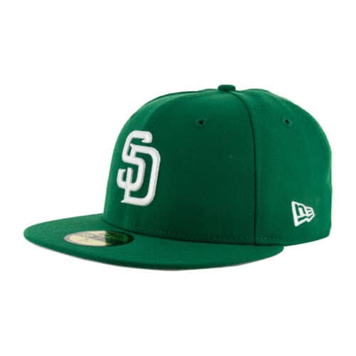 New Era 59Fifty San Diego Padres KG WH Fitted Hat Kelly Green White Front Right