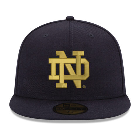 New Era 59Fifty University of Notre Dame Fighting Irish Dark Navy Blue Gold Fitted Hat Front