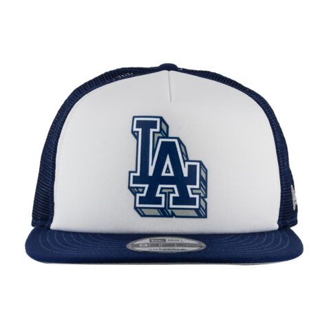 New Era 9Fifty Los Angeles Dodgers Foam Trucker Snapback Hat Dark Royal Blue Front