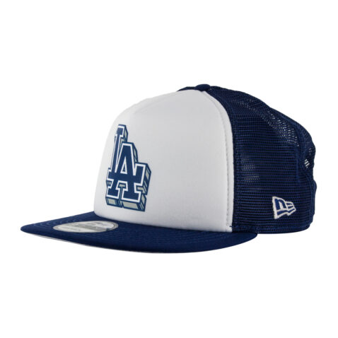 New Era 9Fifty Los Angeles Dodgers Foam Trucker Snapback Hat Dark Royal Blue Front Right