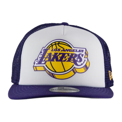 New Era 9Fifty Los Angeles Lakers Foam Trucker Snapback Hat Purple Front