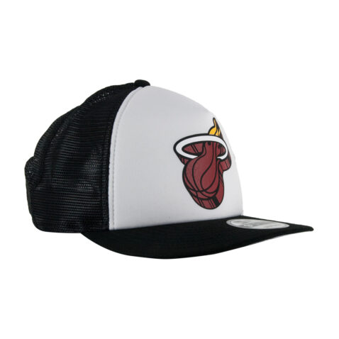 New Era 9Fifty Miami Heat Foam Trucker Snapback Hat Black Front Left