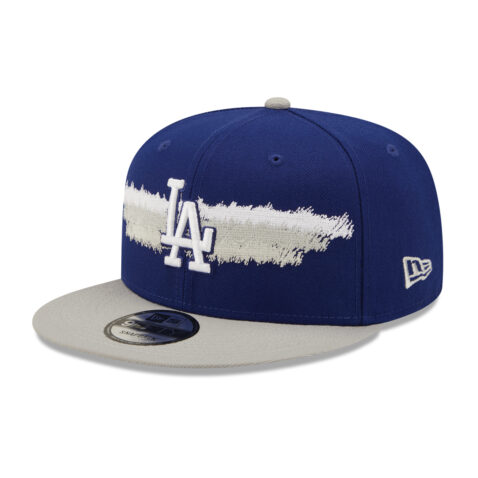 New Era 9Fifty Scribble Los Angeles Dodgers Snapback Hat Dark Royal Blue-Grey Front Right
