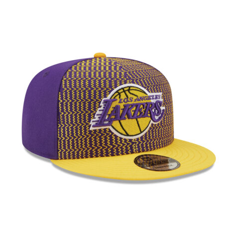 New Era 9Fifty Zig Zag Los Angeles Lakers Snapback Hat Purple-Yellow Front Left