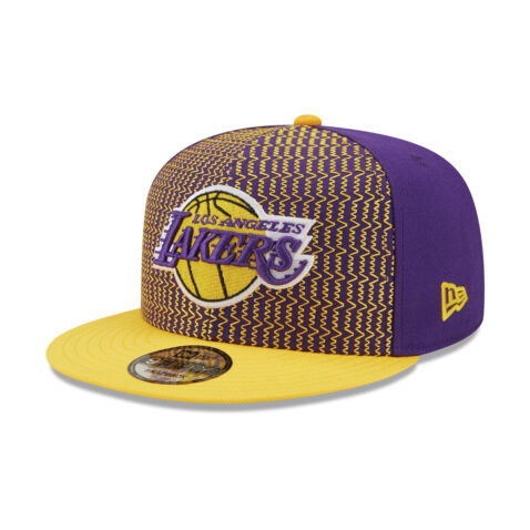New Era 9Fifty Zig Zag Los Angeles Lakers Snapback Hat Purple-Yellow Front Right
