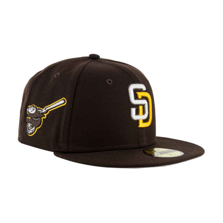 New Era San Diego Padres BW WH GD Fitted Hat Burnt Wood Brown White Gold Front Left New Era San Diego Padres BW WH GD Fitted Hat Burnt Wood Brown White Gold Front Left
