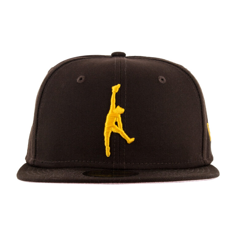 New Era x Billion Creation x SDHC 59Fifty San Diego Padres Bebo Jumpman Burnt Wood Brown Gold Fitted Hat Front New Era x Billion Creation x SDHC 59Fifty San Diego Padres Bebo Jumpman Burnt Wood Brown Gold Fitted Hat Front