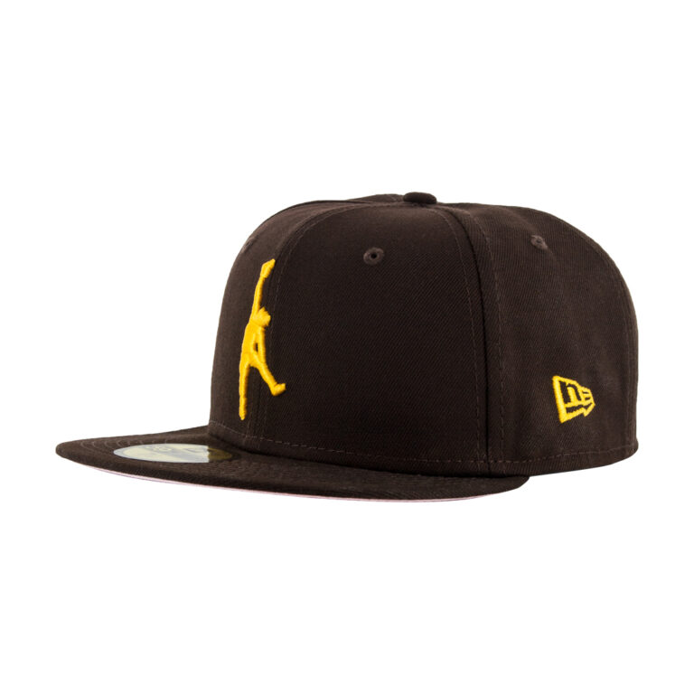New Era x Billion Creation x SDHC 59Fifty San Diego Padres Bebo Jumpman Burnt Wood Brown Gold Fitted Hat Front Right New Era x Billion Creation x SDHC 59Fifty San Diego Padres Bebo Jumpman Burnt Wood Brown Gold Fitted Hat Front Right