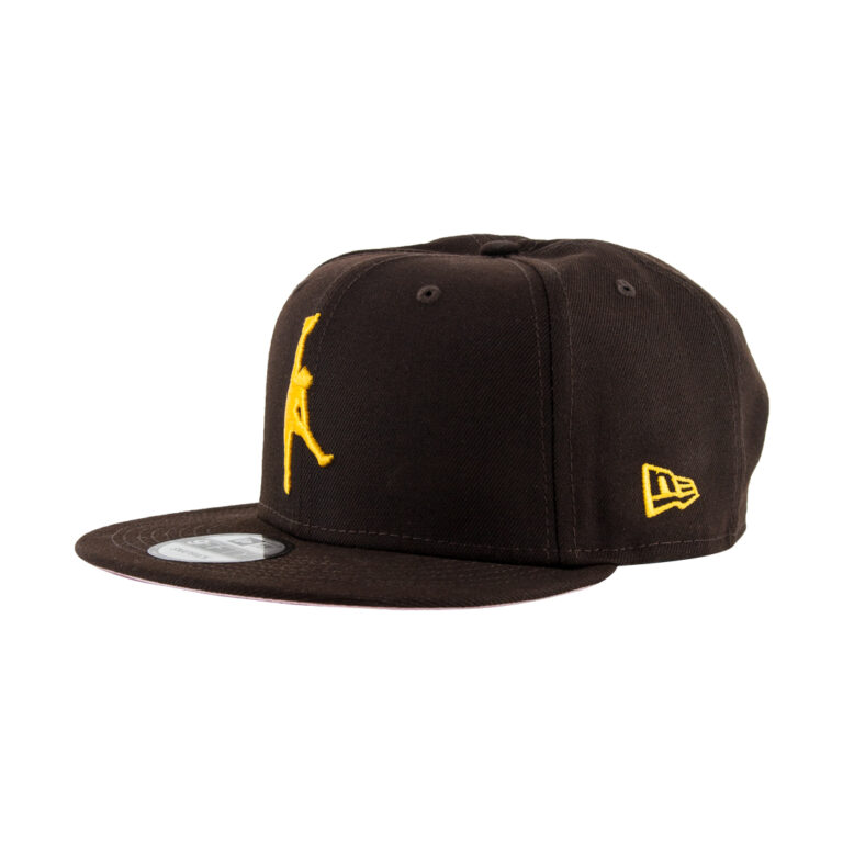 New Era x Billion Creation x SDHC 9Fifty San Diego Padres Bebo Jumpman Burnt Wood Brown Gold Snapback Hat Front Right New Era x Billion Creation x SDHC 9Fifty San Diego Padres Bebo Jumpman Burnt Wood Brown Gold Snapback Hat Front Right