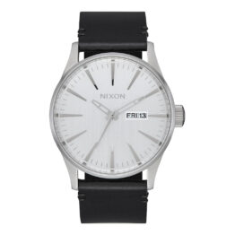 Nixon Sentry Leather Watch All Silver-Black Front