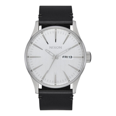 Nixon Sentry Leather Watch All Silver-Black Front